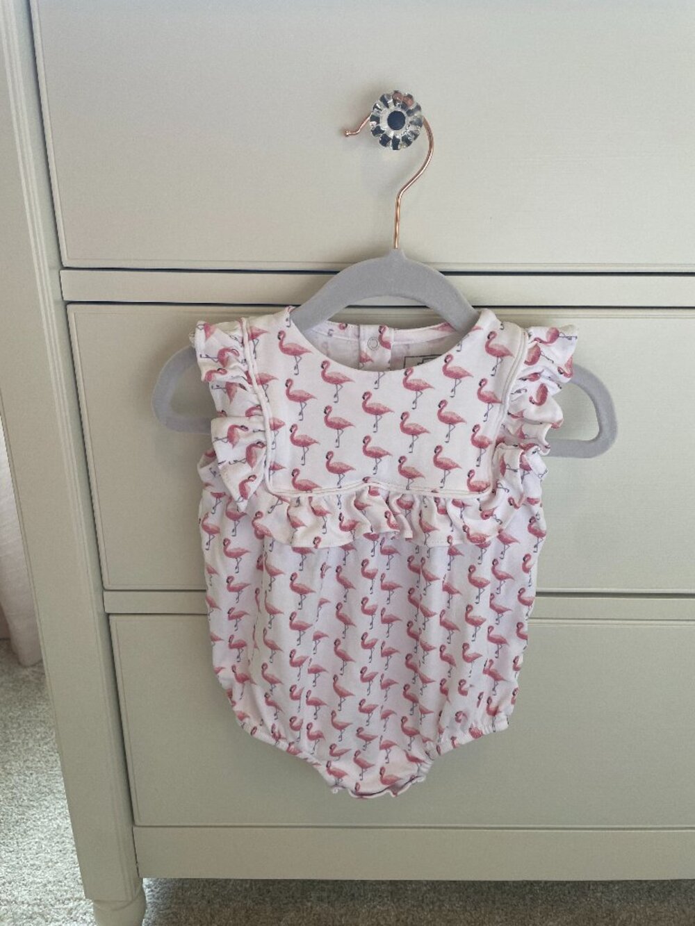 Lila and Hayes Baby Girl Pink Flamingo Ruffle Beach Bubble Size 9-12M